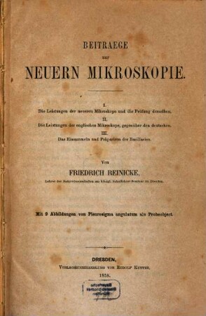 Beitraege zu neuern Mikroskopie, [1]
