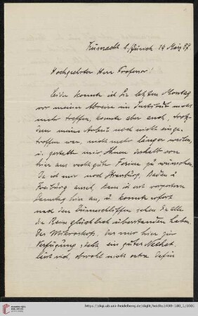 Briefe von Alexander Wettstein an Harry Rosenbusch: Brief von Alexander Wettstein an Harry Rosenbusch