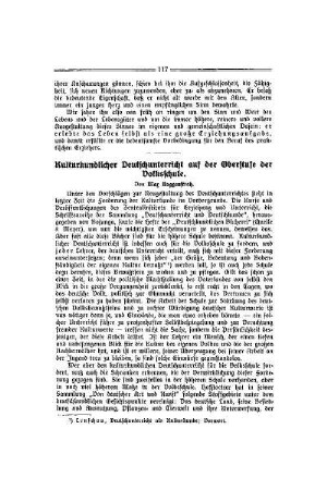 Kulturkundlicher Deutschunterricht auf der Oberstufe der Volksschule