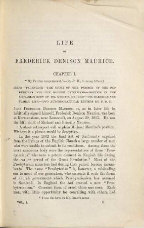 The life of Frederick Denison Maurice : Chiefly told in his own letters. With portr.. 1