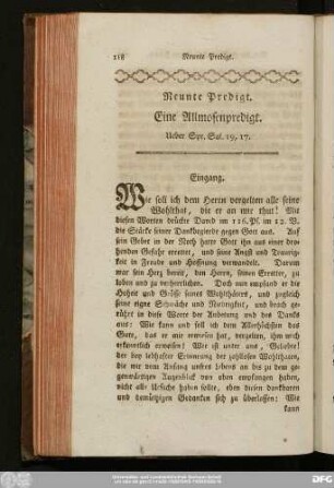 Neunte Predigt. Eine Allmosenpredigt. Ueber Spr. Sal. 19, 17.