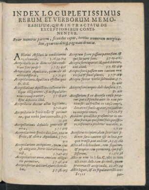 Index Locupletissimus Rerum Et Verborum Memorabilium, Quae In Tractatu De Exceptionibus Continentur