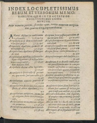 Index Locupletissimus Rerum Et Verborum Memorabilium, Quae In Tractatu De Exceptionibus Continentur