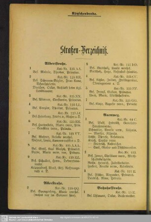 Häuserbuch : Straßen-Verzeichniß