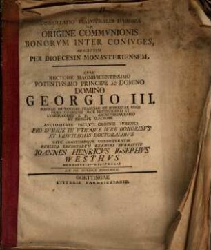 De origine communionis bonorum inter coniuges speciatim per dioecesin monasteriensem