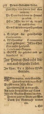 Zur Privat-Andacht dienen auch folgende Lieder