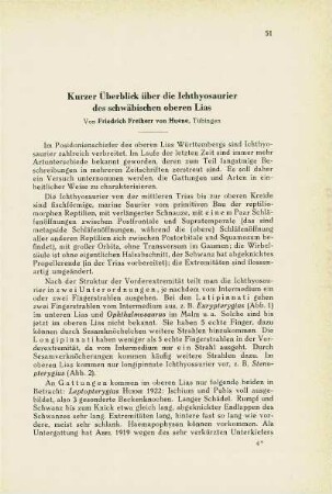 Kurzer Überblick über die Ichthyosaurier des schwäbischen oberen Lias