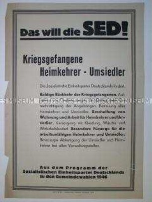 Maueranschlag mit Wahlproganada der SED zu den Gemeindewahlen 1946