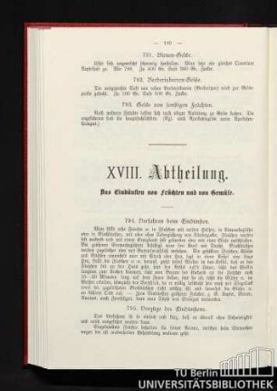 XVIII. Abtheilung. Das Eindünsten von Früchten und von Gemüse.