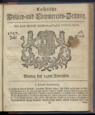 46. Stueck, Montag den 14ten November 1757
