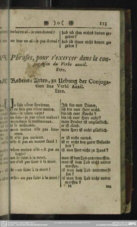 Redens-Arten, zur Uebung der Conjugation des Verbi Auxil. Etre