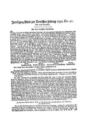 Intelligenz-Blatt zur Deutschen Zeitung 1790. No. 42