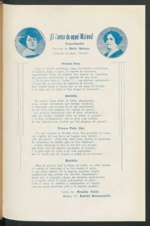 ¡El cantar de aquel Malevo! : Tango-Canción. Creación de Rosita Quiroga. Grabado en disco "Víctor"