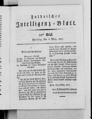 10tes Stück, Ausgabe vom 6. März, 1807