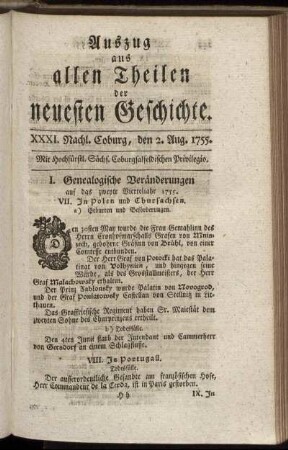 XXXI. Nachl. Coburg, den 2. Aug. 1755.