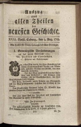 XXXI. Nachl. Coburg, den 2. Aug. 1755.