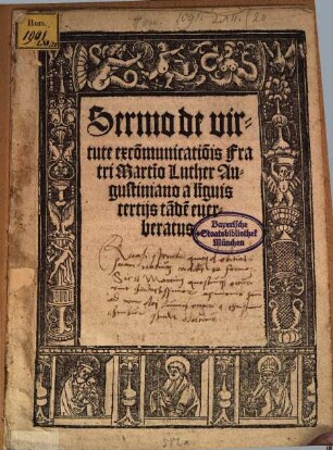 Sermo de virtute exco[m]municationis Fratri Martino Luther Augustiniano a linguis tertijs tandem euerberatus