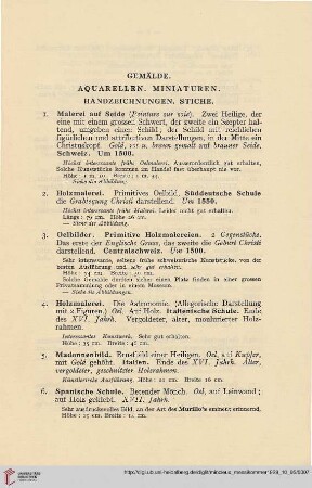 Gemälde. Aquarellen. Miniaturen. Handzeichnungen. Stiche (Nr. 1-43)