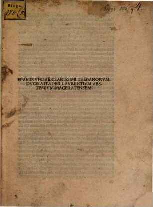 Epaminundae clarissimi Thebanorum ducis vita