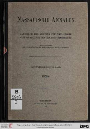 49: Nassauische Annalen: Jahrbuch des Vereins für Nassauische Altertumskunde und Geschichtsforschung