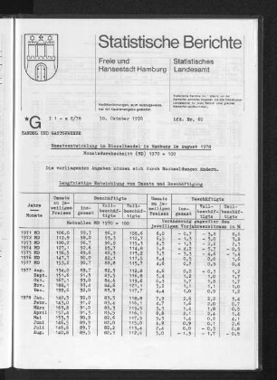 Umsatzentwicklung im Einzelhandel in Hamburg im August 1978 : Lfd. Nr. 60