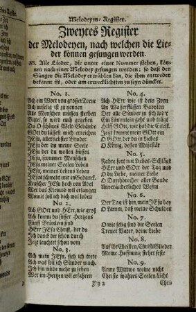 Zweytes Register der Melodeyen, nach welchen die Lieder können gesungen werden