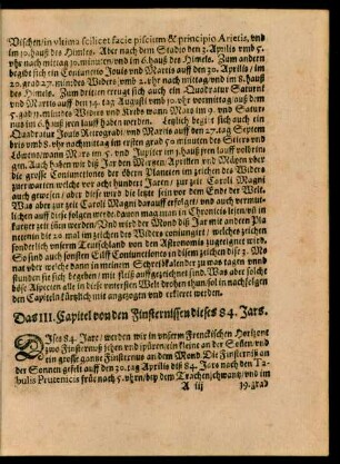 Das III. Capitel von den Finsternissen dieses 84. Jars.