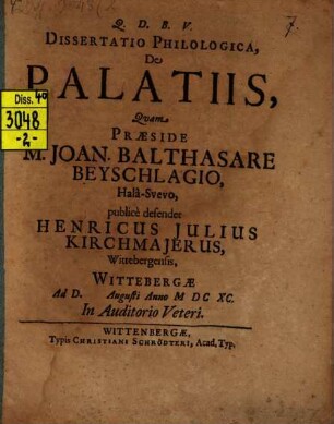 Diss. philol. de palatiis