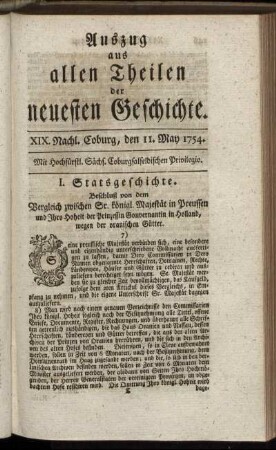 XIX. Nachl. Coburg, den 11. May 1754.