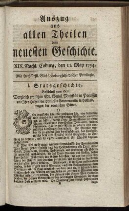 XIX. Nachl. Coburg, den 11. May 1754.