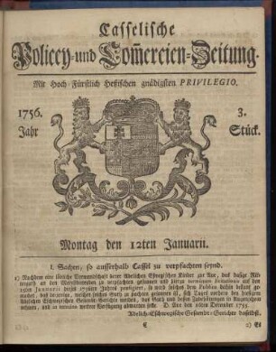 3. Stueck, Montag den 12ten Januarii 1756
