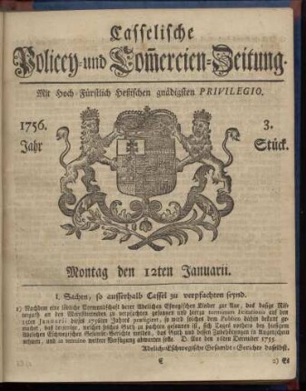 3. Stueck, Montag den 12ten Januarii 1756
