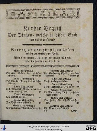 Kurtzer Begriff Der Dingen, welche in disem Buch enthalten seynd.
