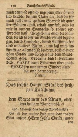 Das sechste Haupt-Stück des heiligen Catechismi von dem Sacrament des Altars oder dem heiligen Abendmahl. (Mit handschriftlichen Notizen)