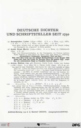 Deutsche Dichter und Schriftsteller seit 1750 (Nr. 97-320)