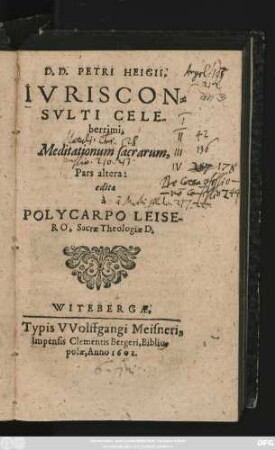 2: Domini Doctoris Petri Heigii ... Meditationum Sacrarum, In Evangelia Dominicalia, ... Pars