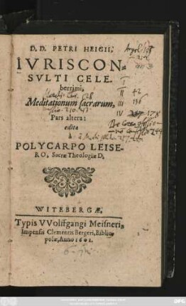 2: Domini Doctoris Petri Heigii ... Meditationum Sacrarum, In Evangelia Dominicalia, ... Pars