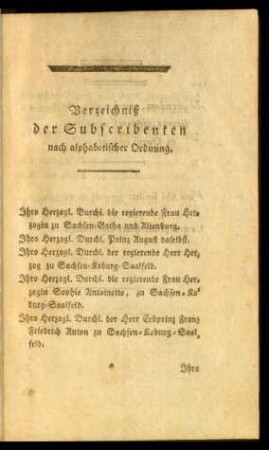 Verzeichniß der Subscribenten nach alphabetischer Ordnung