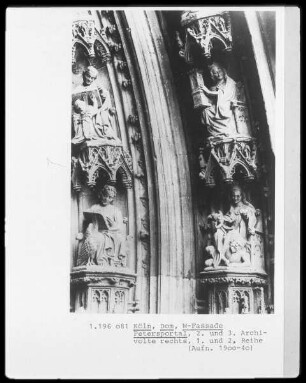 Petersportal: 2. Archivolte rechts, 1. und 2. Reihe: Die Evangelisten Johannes und Matthäus, 3. Archivolte rechts, 1. und 2. Reihe: weibliche Heilige
