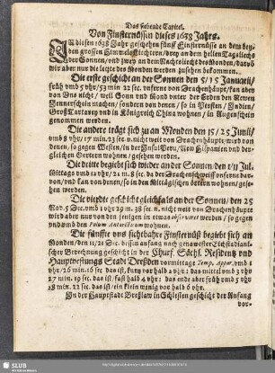 Das siebende Capitel. Von Finsternüssen dieses 1638 Jahrs