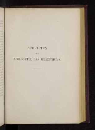 Schriften zur Apologetik des Judentums.