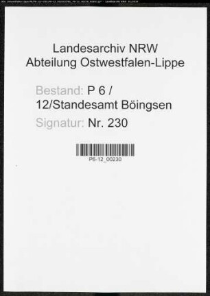 Sterberegister Standesamt Böingsen