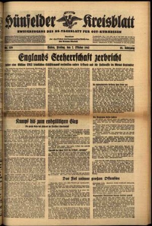 Ausgabe vom Freitag, den 02. Oktober 1942.