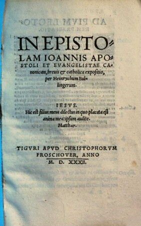 In epistolam Ioannis apostoli et evangelistae canonicam brevis et catholica expositio
