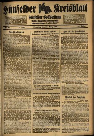 Zweite Ausgabe vom Dienstag, den 28. März 1933.