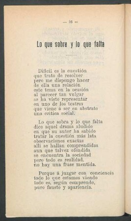 Lo que sobre y lo que falta