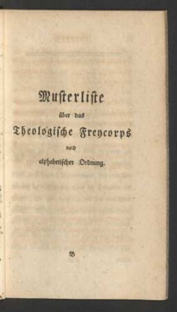 Musterliste über das Theologische Freycorps nach alphabetischer Ordnung.