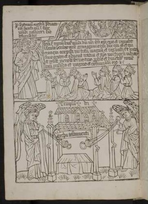(1) Engel mit der siebten Posaune, die vierundzwanzig Ältesten loben Gott (Apc. XI, 15-18); (2) Zwei Engel mit Rauchfässern beim Tempel im Himmel mit der Bundeslade (Apc. XI, 19).