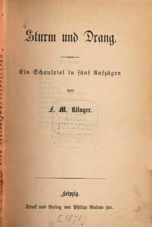 Sturm und Drang : ein Schauspiel in fünf Aufzügen