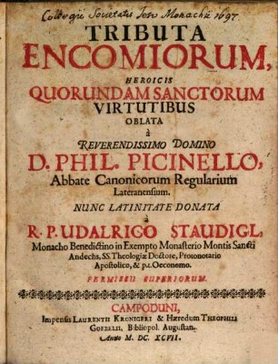 Tributa Encomiorum, Heroicis Quorundam Sanctorum Virtutibus